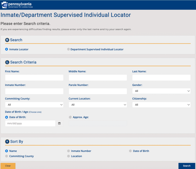 Pennsylvania Department of Corrections Inmate Search
