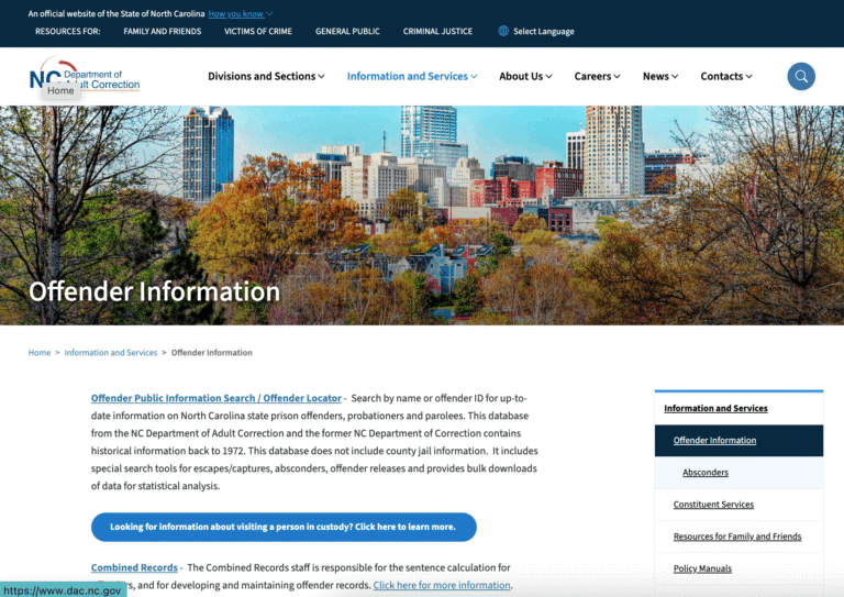 NC Department of Corrections Inmate Search​