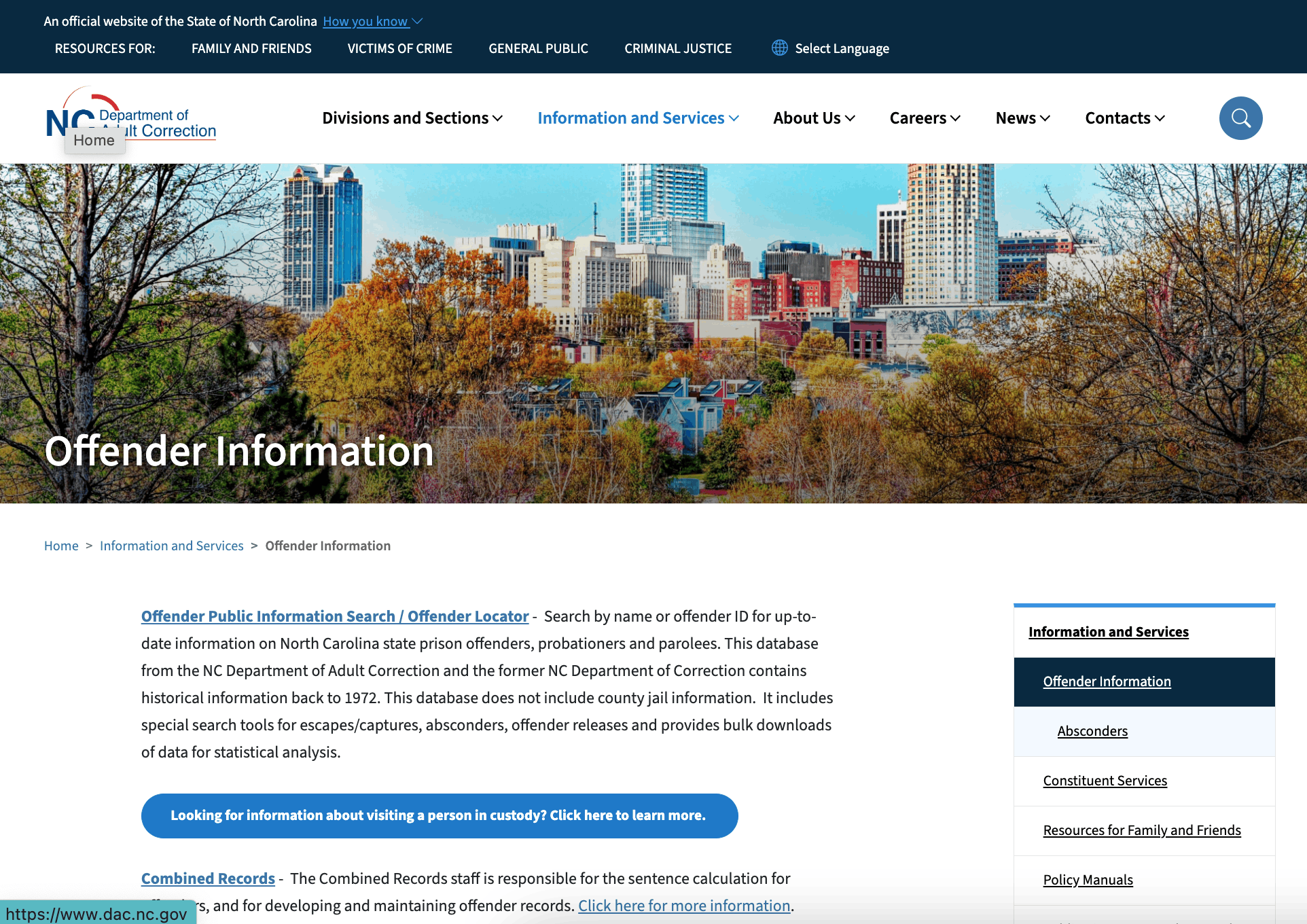 NC Department of Corrections Inmate Search